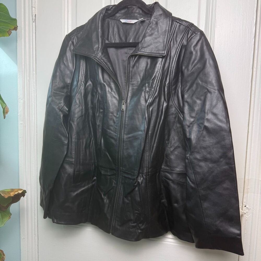 D&Co‎ Womens Leather Seamed Jacket Pockets Zip Black 2X *FLAW*